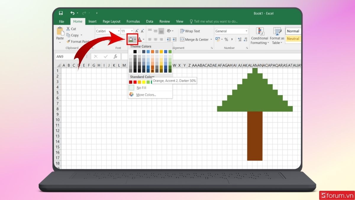 Bôi màu cho phần thân cây