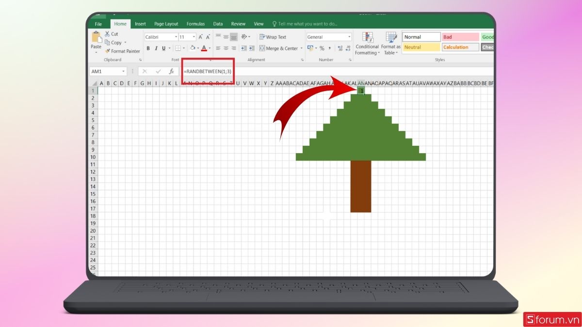 Nhập công thức như hình