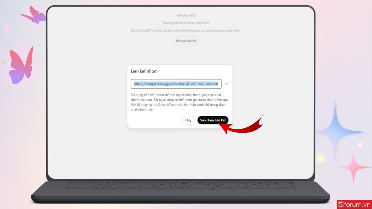 Sao chép liên kết để mời bạn bè vào nhóm ChatGPT