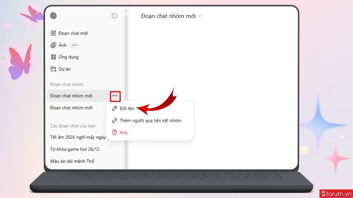 Nhấn chọn Đổi tên trong cài đặt đoạn chat