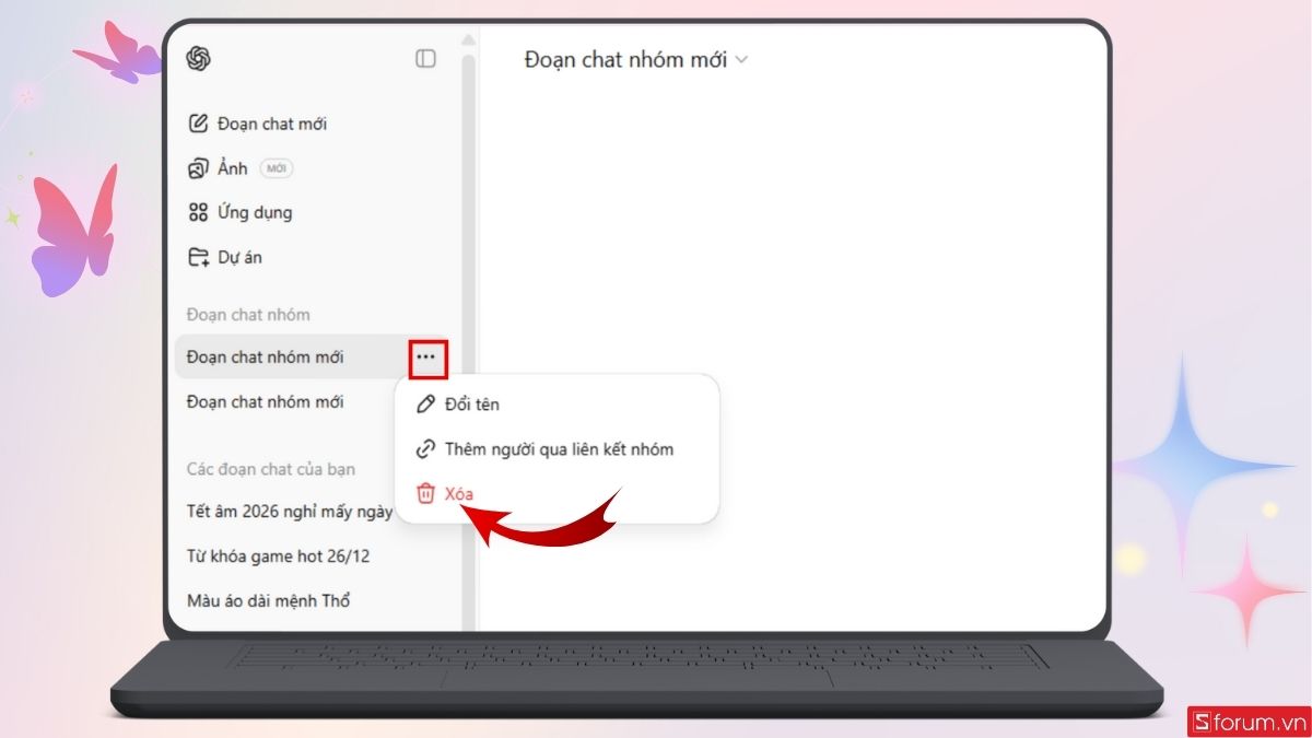 Chọn Xóa trong cài đặt đoạn chat