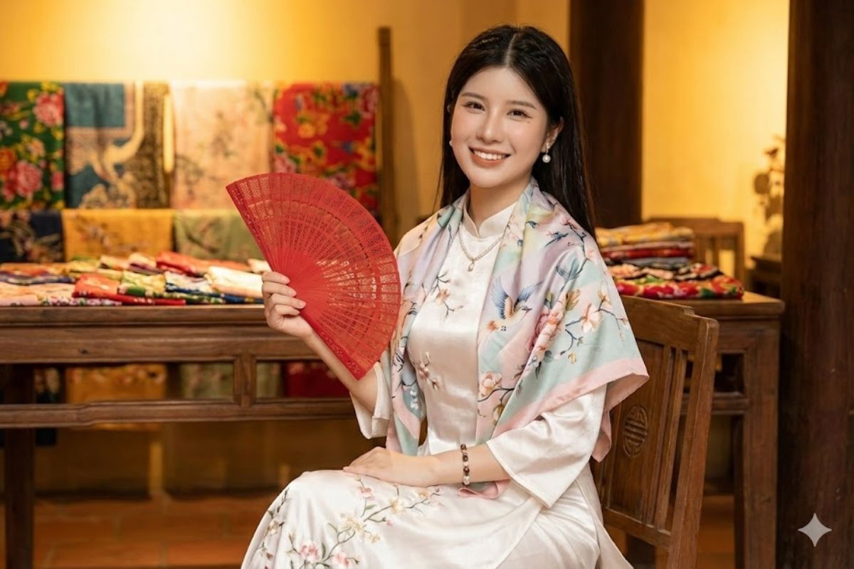 Ảnh áo dài trắng thanh lịch trong không gian vintage