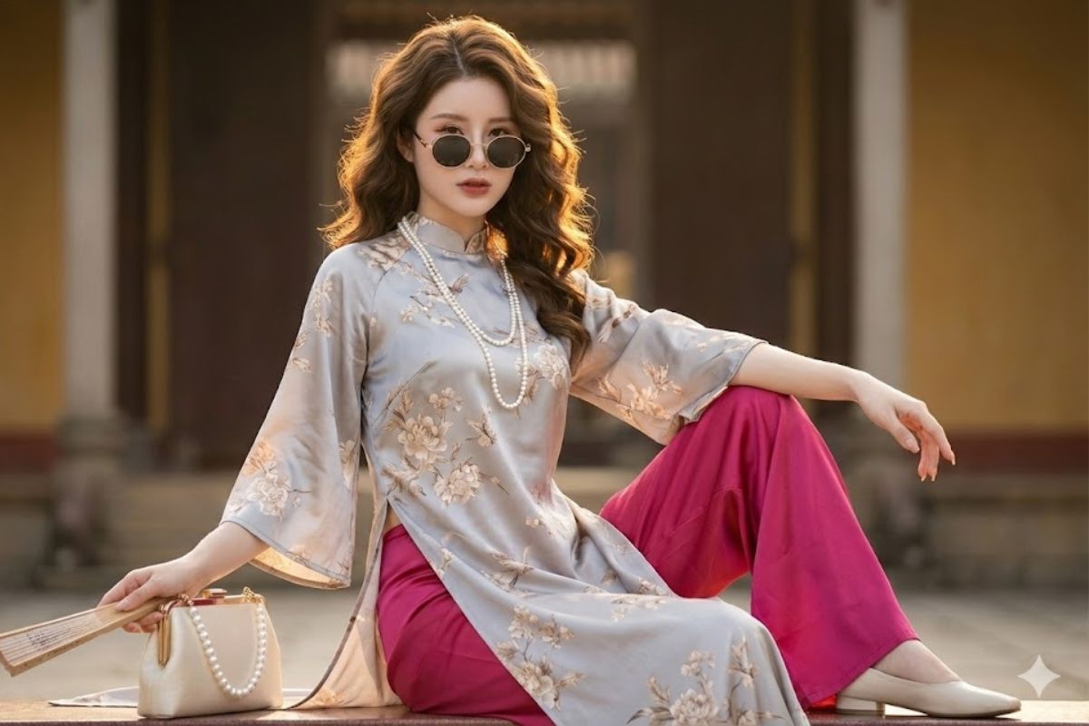 Ảnh áo dài đeo kính sang chảnh