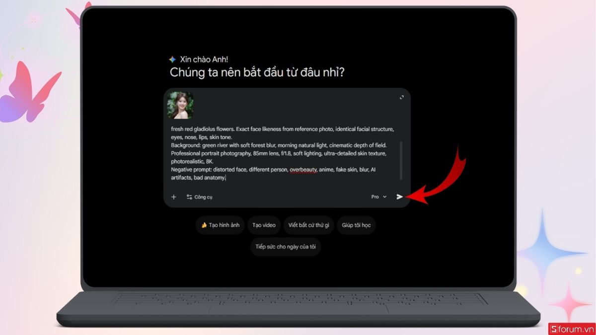 Nhấn Gửi để yêu cầu tạo ảnh