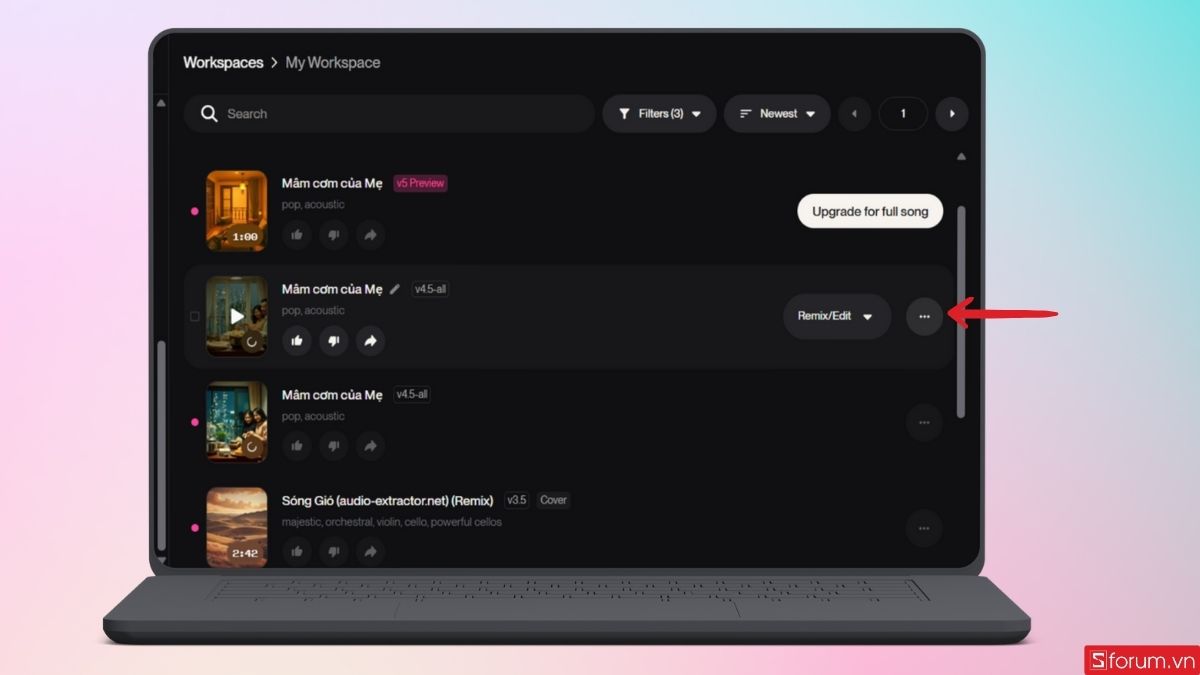 Nhấn vào dấu ba chấm như hình để tải nhạc