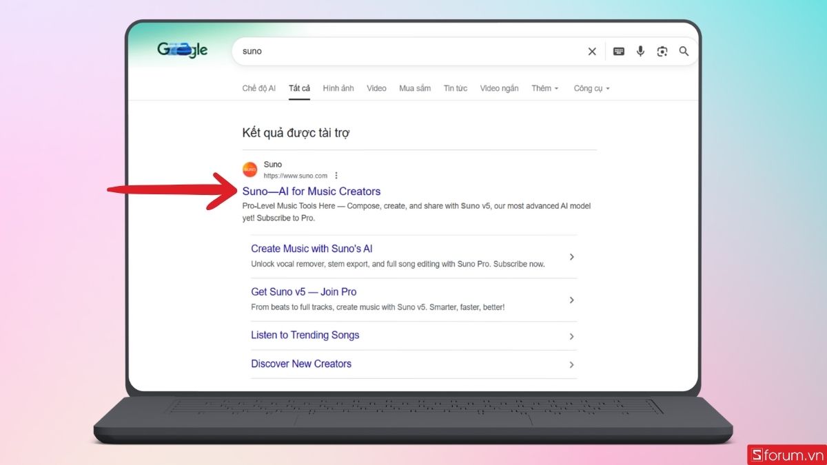 Tìm Suno và truy cập vào trang web