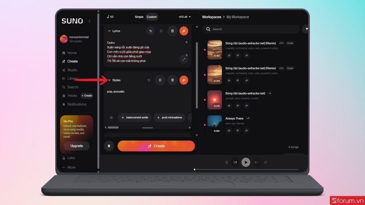 Nhập phong cách âm nhạc bạn muốn hướng đến