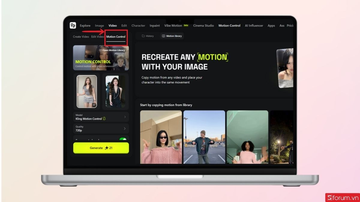 Chuyển sang chế độ Motion Control
