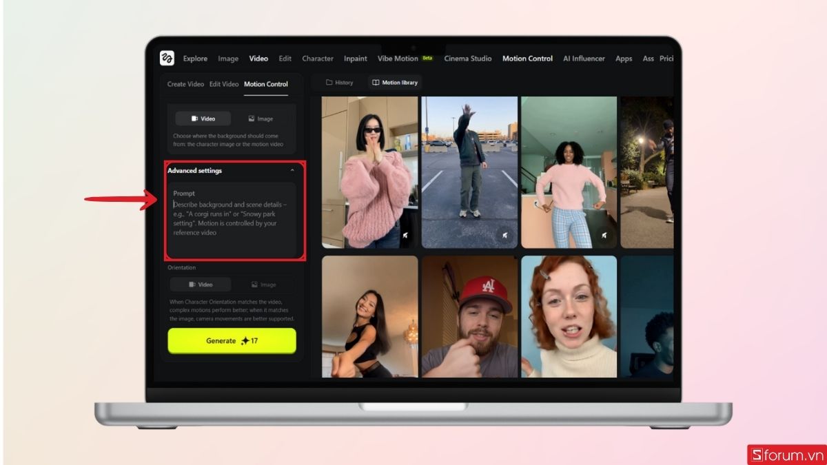 Nhập prompt chi tiết để yêu cầu AI tạo video