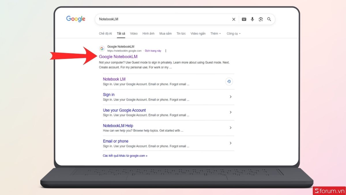Truy cập nhanh vào trang web NotebookLM 