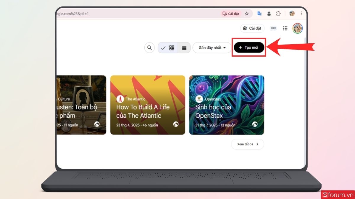 Nhấn vào mục Tạo mới như hình