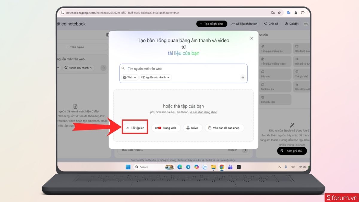 Tải tệp lên NoteBookLM