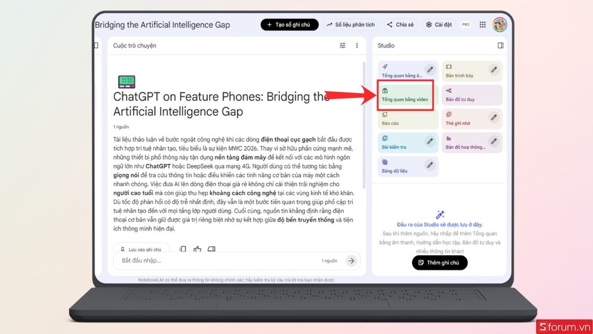 Nhấn vào mục Tổng quan bằng video trong mục Studio