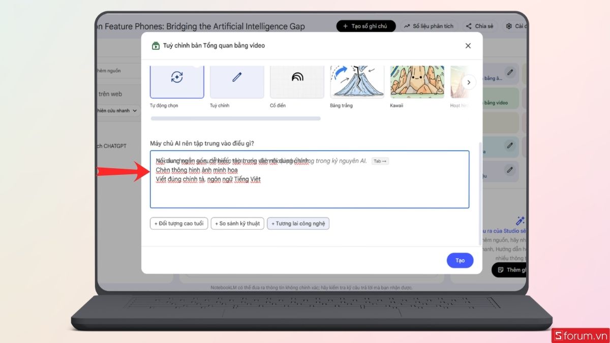 Nhập prompt yêu cầu tạo video
