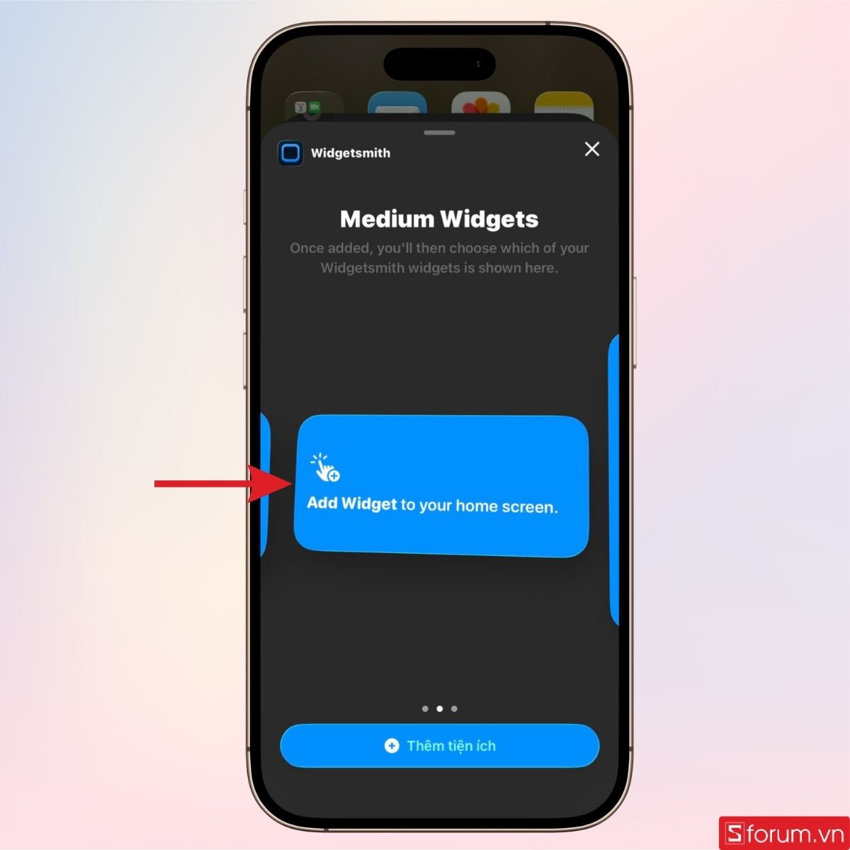 Chọn đúng kích thước widget 8/3 đã tạo trước đó