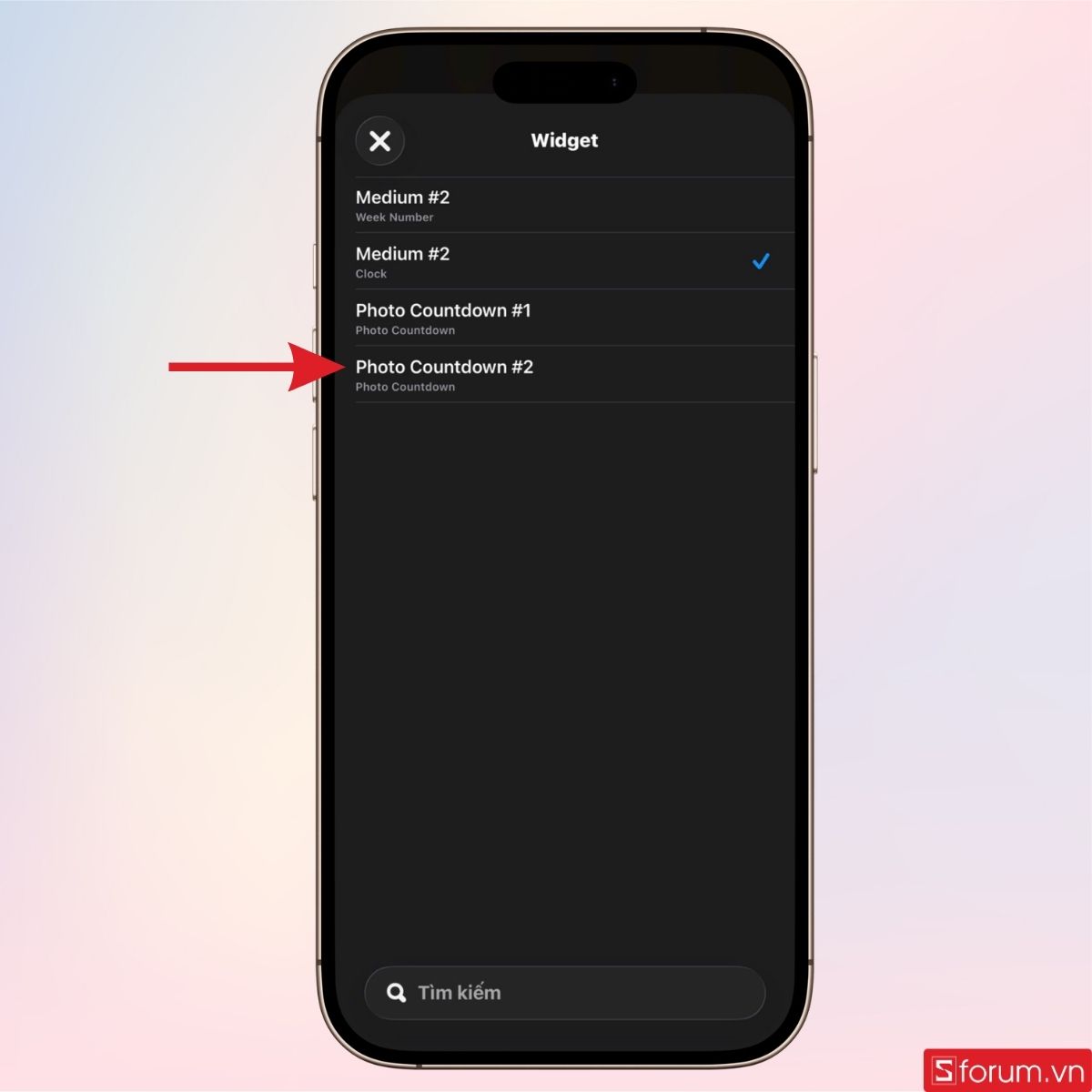Tìm mẫu widget đã tạo
