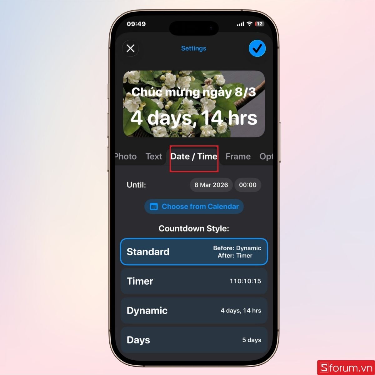 Thay đổi màu sắc hay thời gian phù hợp