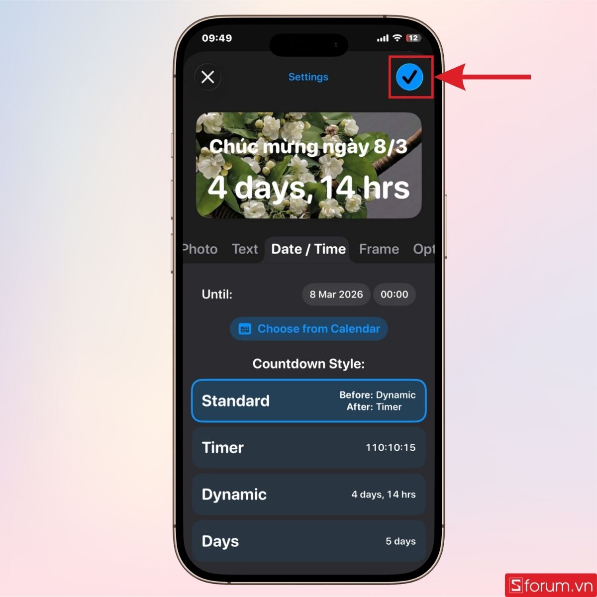 Nhấn vào biểu tượng như hình để lưu lại mẫu widget vừa thiết kế