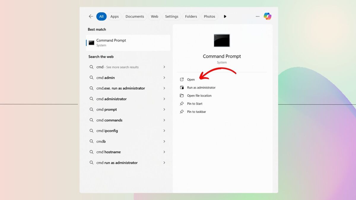 Mở Command Prompt để tắt Show more options