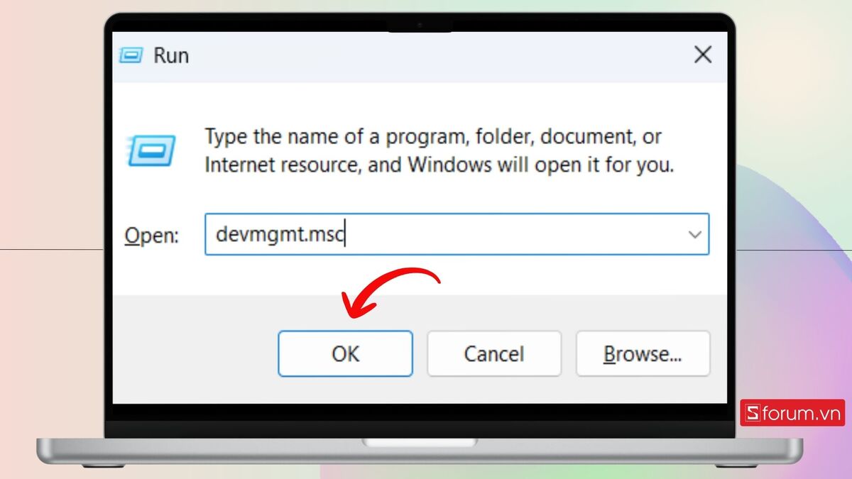 Mở cửa sổ Device Manager trong Run