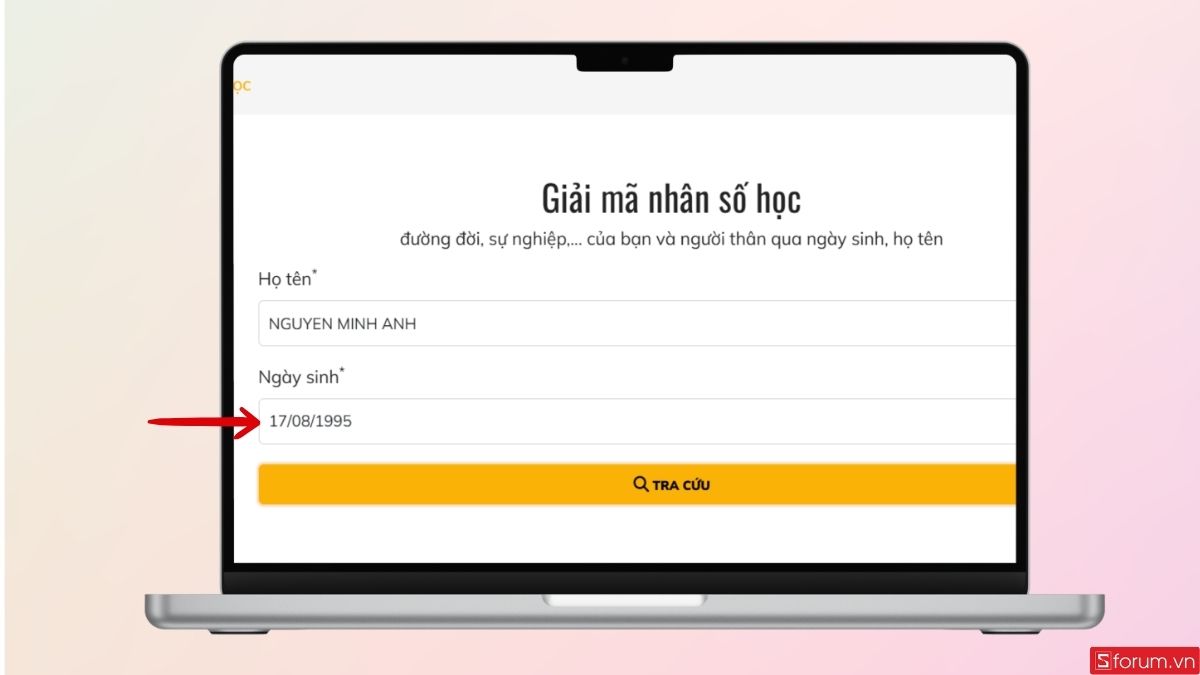 Tiếp tục nhập ngày sinh vào ô như hình