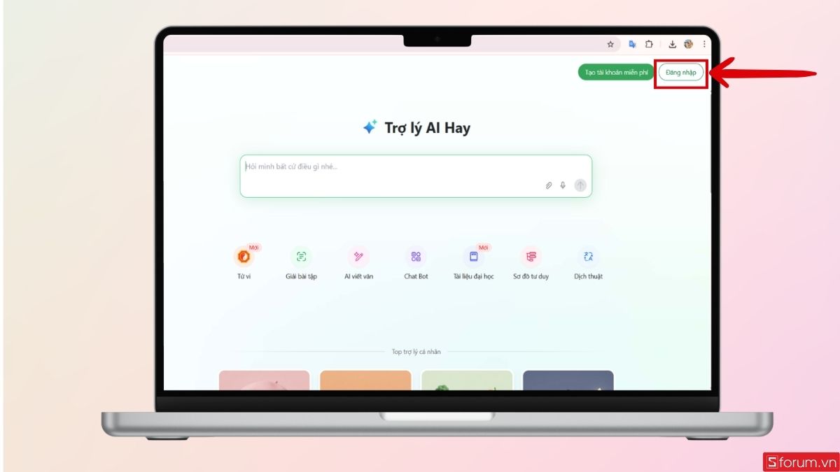 Nhấn vào đây để đăng nhập tài khoản vào AI Hay