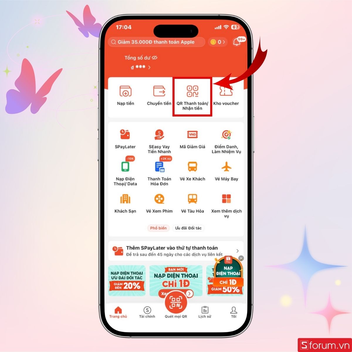 Nhấn vào mục QR Thanh toán/Nhận tiền