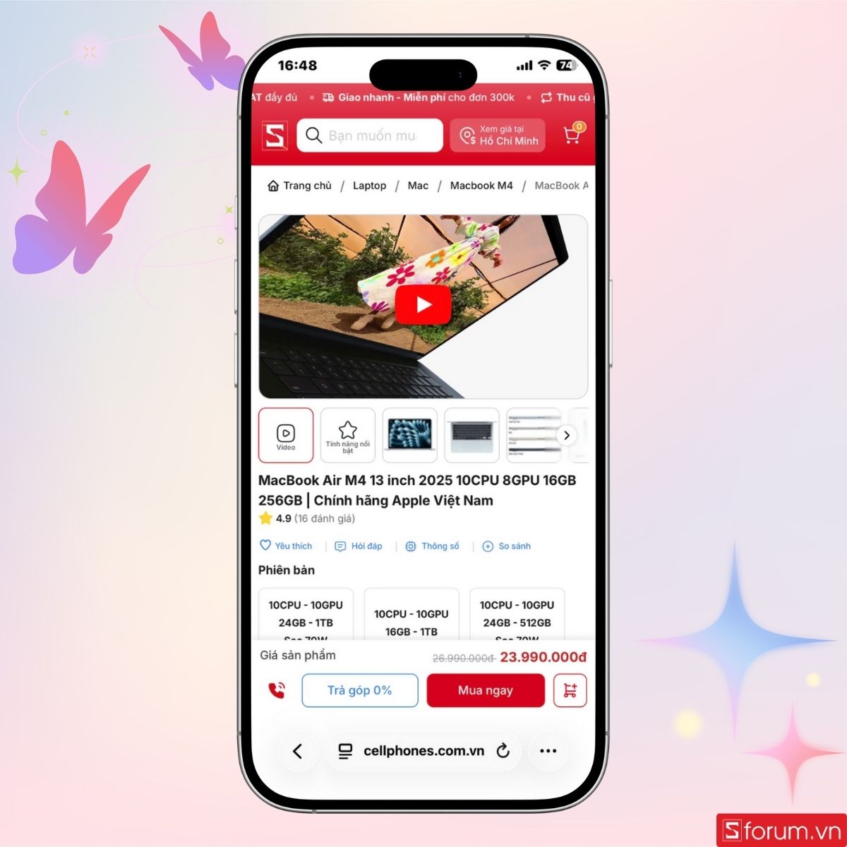 Chọn một sản phẩm bạn muốn mua trên website