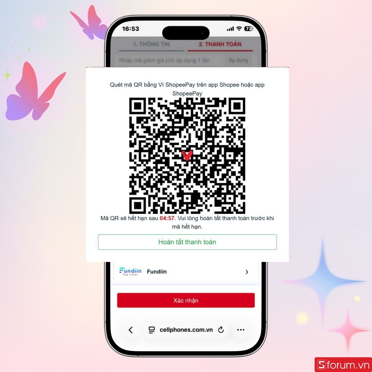 Hệ thống sẽ hiển thị một mã QR để thanh toán qua ShopeePay