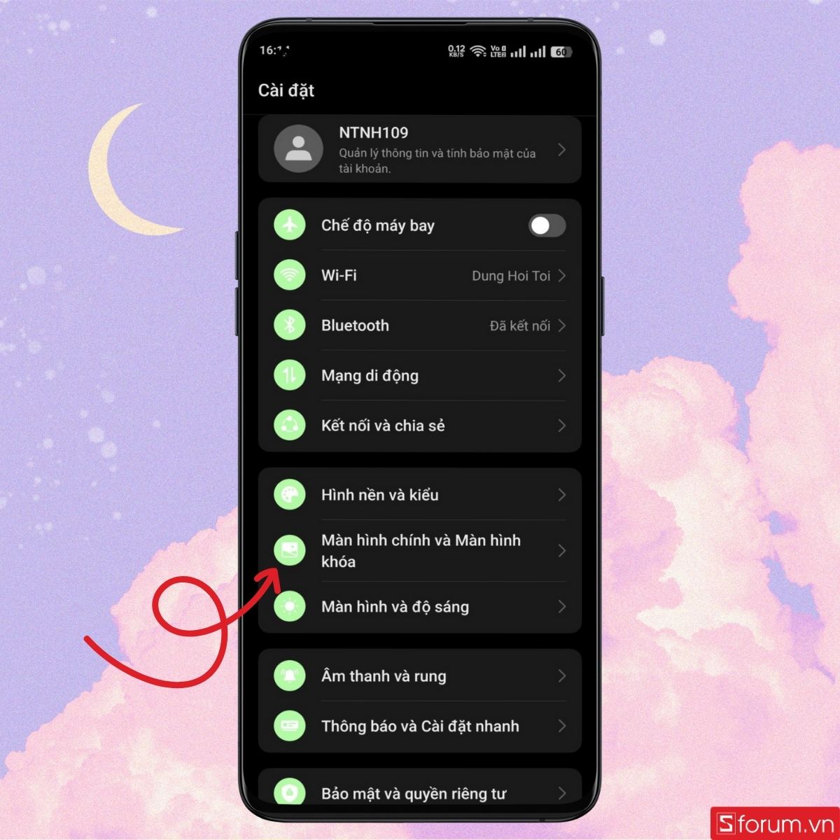 Cách thay đổi đồng hồ màn hình khóa OPPO bước 2