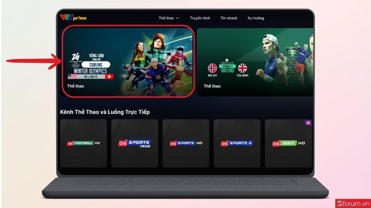 Nhấn vào mục thể thao Thế Vận Hội Mùa Đông 2026