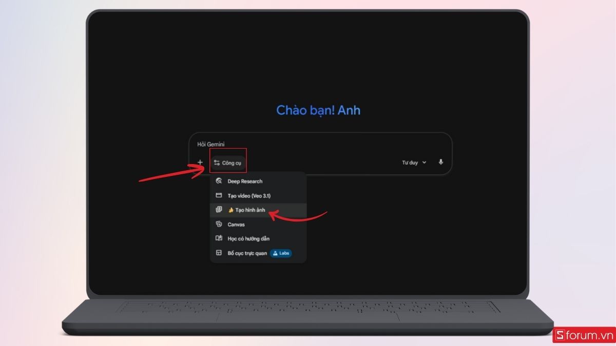 Nhấn Tạo hình ảnh ở mục Công cụ