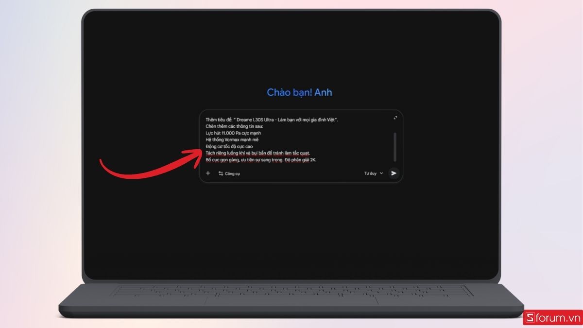 Nhập prompt vào Gemini Nano Banana Pro