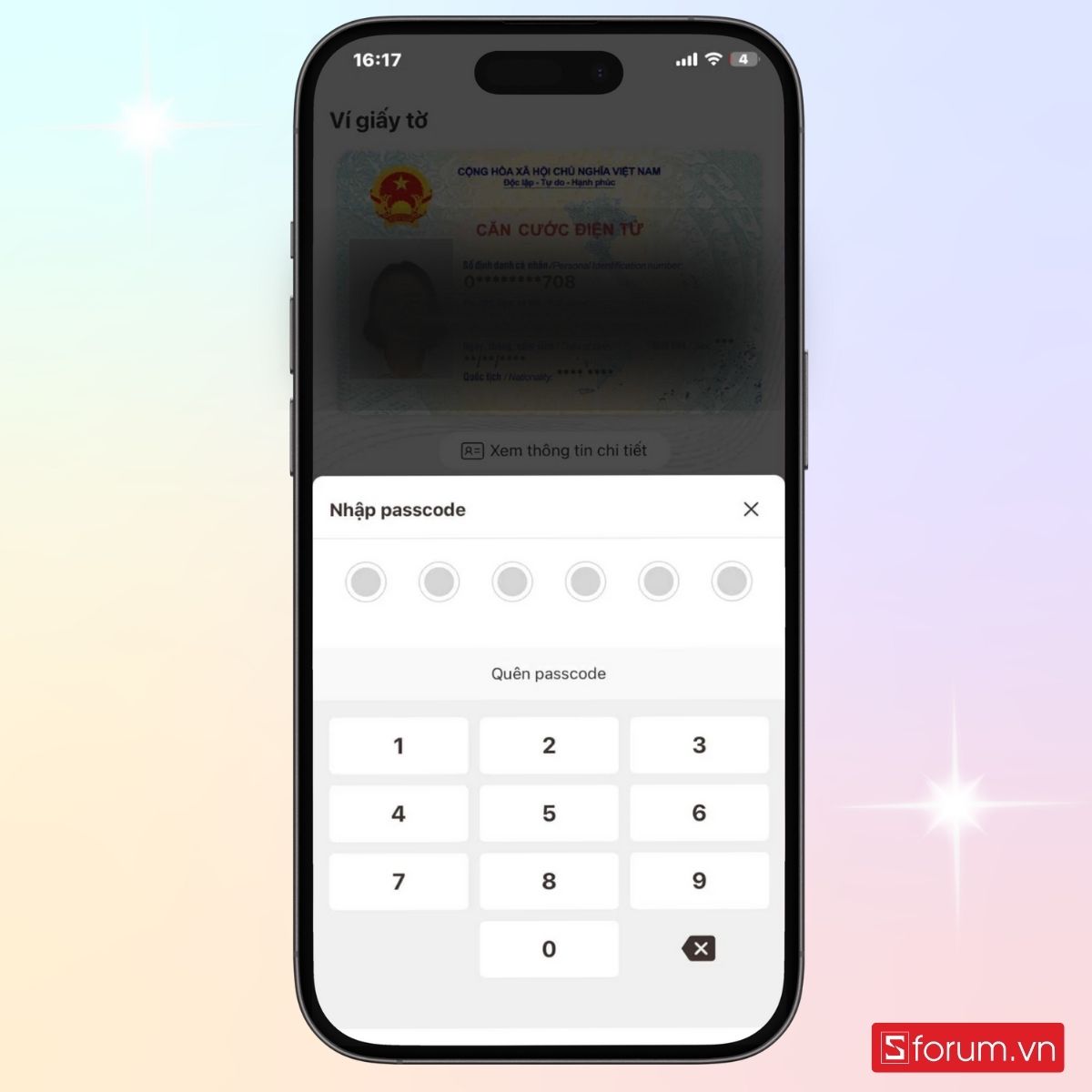 Nhập mã passcode VNeID