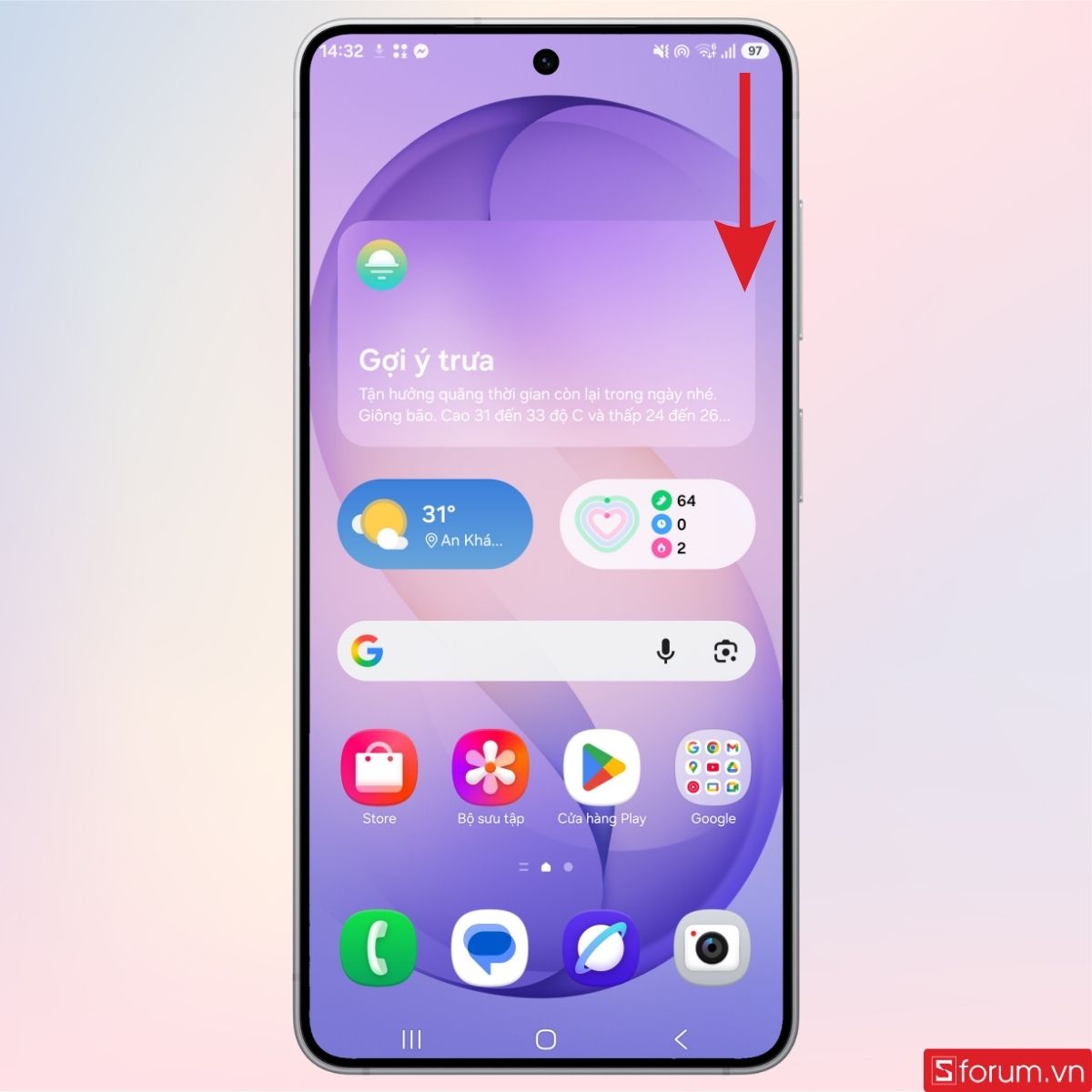 Từ màn hình chính, vuốt từ trên xuống dưới để mở trung tâm điều khiển