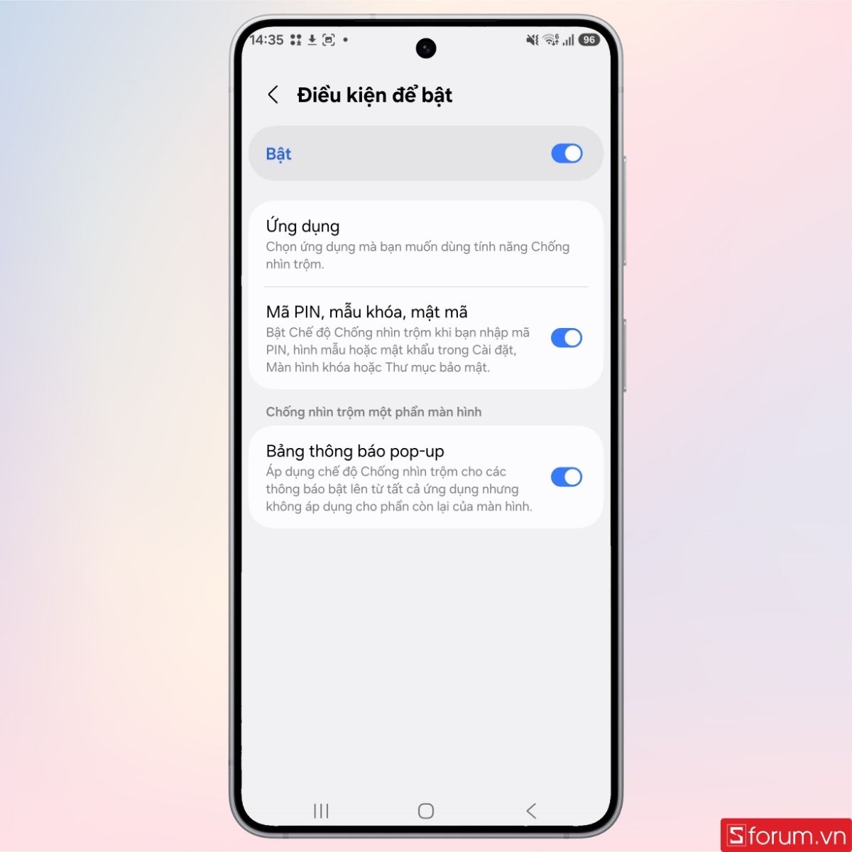 Thiết lập thêm các điều kiện hiển thị tính năng chống nhìn trộm