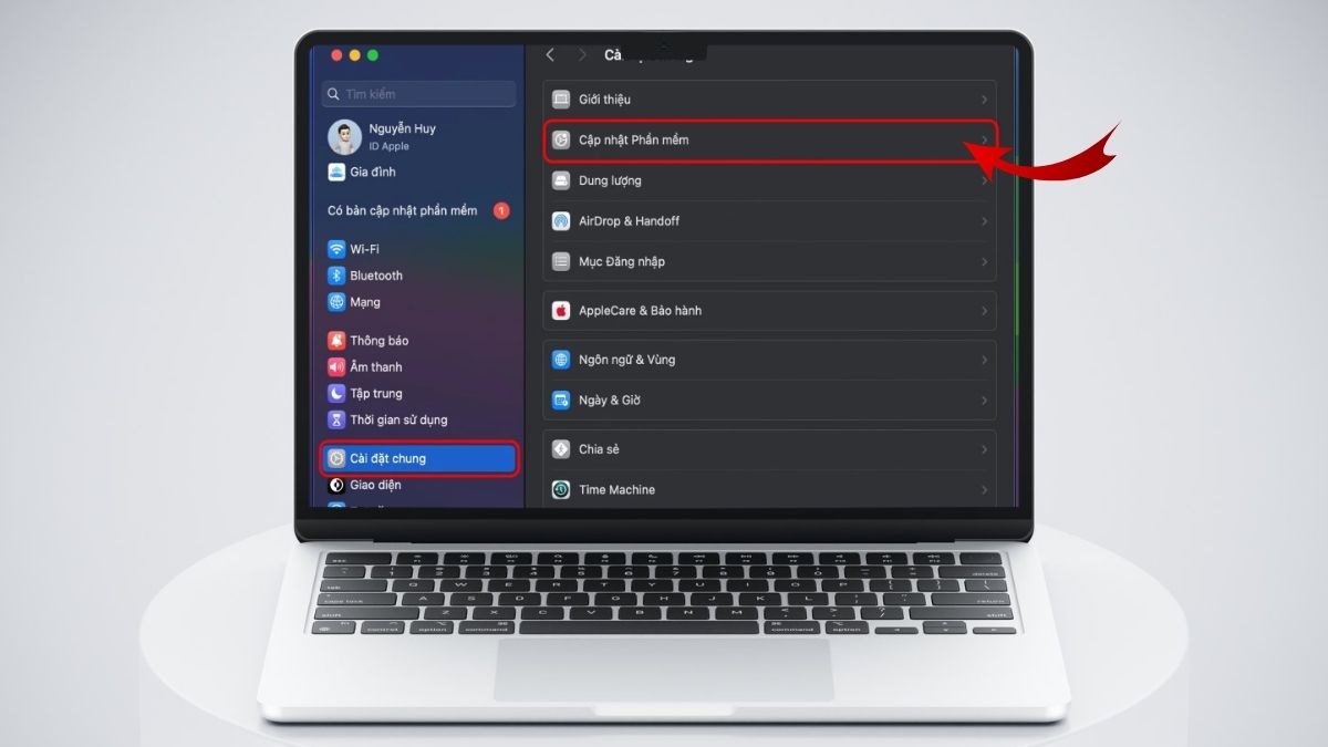 Nhấn Cập nhật phần mềm trong phần Cài đặt