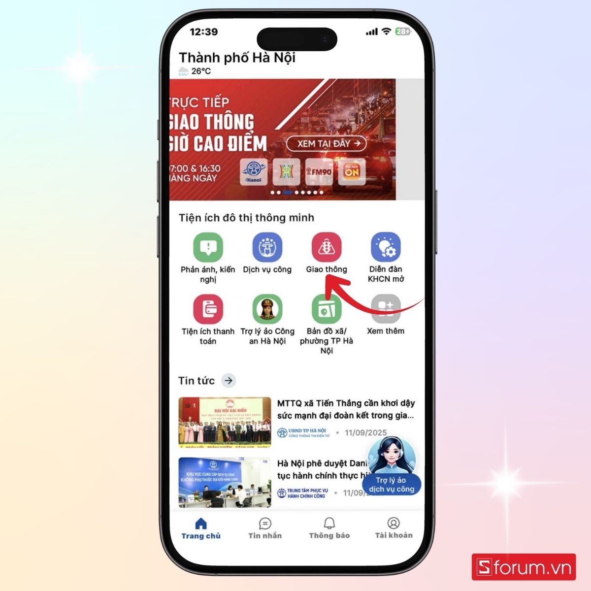 Chọn vào mục Giao thông