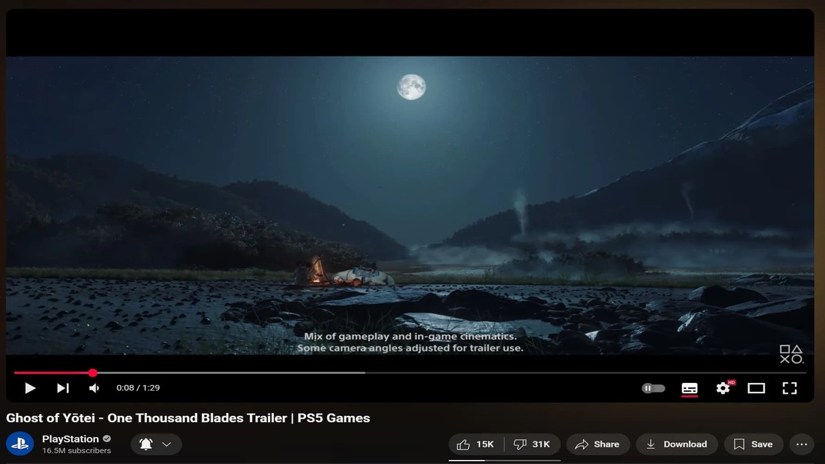 Trailer Ghost of Yotei nhận đến 31,000 lượt dislike