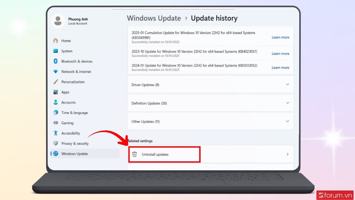 Khắc phục lỗi Win 10 nhập đúng mật khẩu nhưng không vào được bằng cách gỡ bản cập nhật bước 2