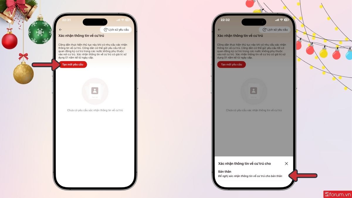 Nhấn chọn đề nghị xác nhận thông tin về cư trú cho bản thân