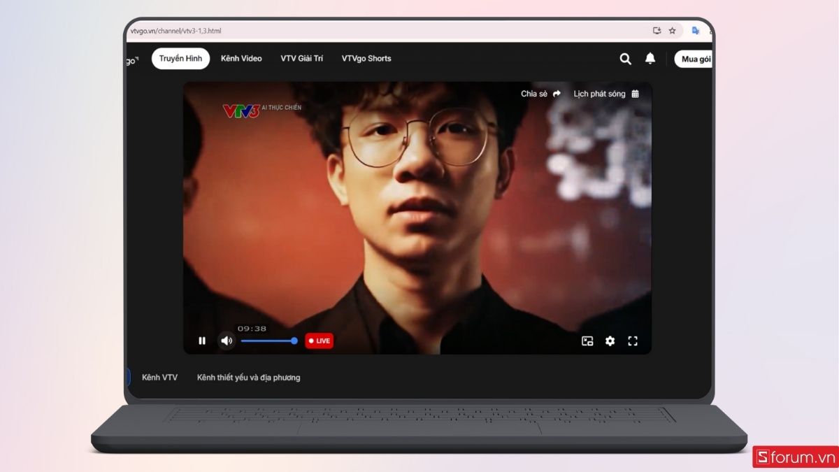 Giao diện VTV3 được hiểm thị như hình