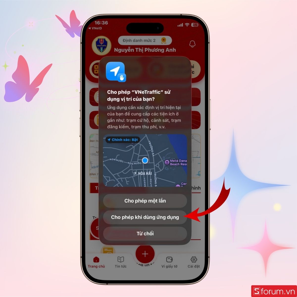Cho phép ứng dụng truy cập định vị của bạn