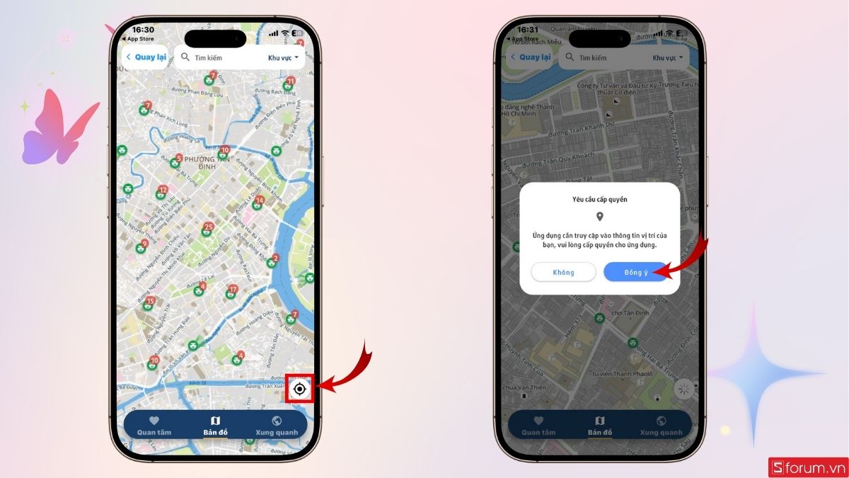 Bật định vị để xem camera giao thông trên tuyến đường bạn di chuyển
