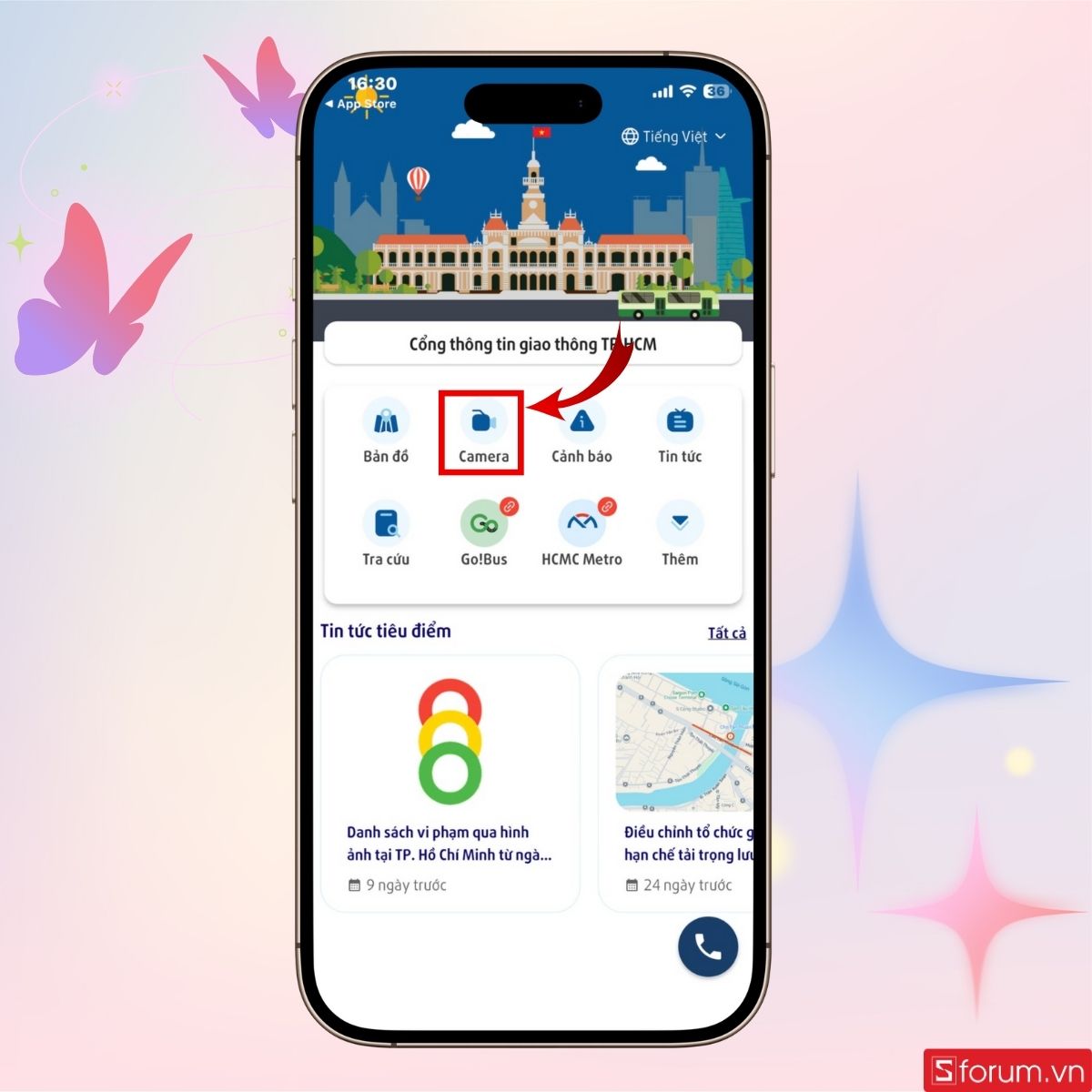 Nhấn chọn biểu tượng Camera
