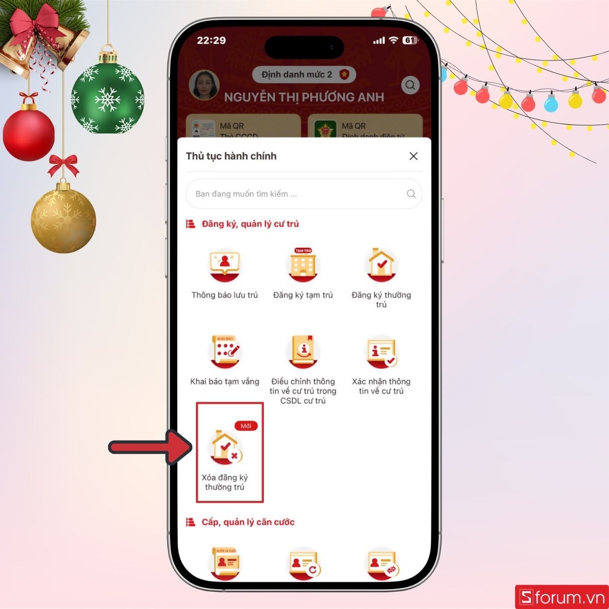Nhấn chọn Xóa đăng ký thường trú