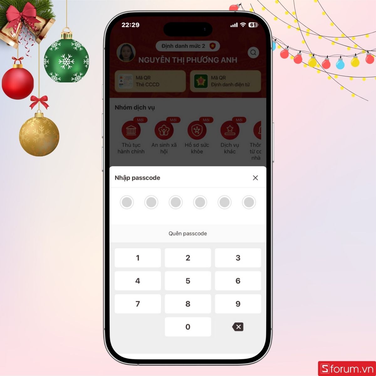 Nhập passcode để tiếp tục thủ tục