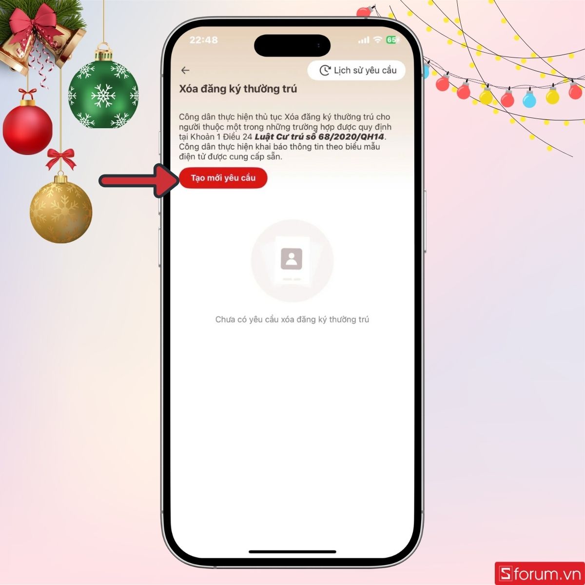 Nhấn vào mục Tạo mới yêu cầu