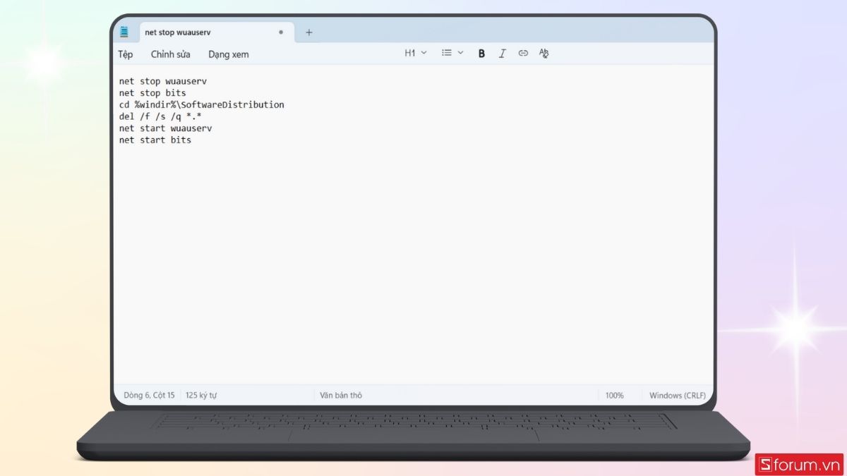 Dán đoạn mã vào cửa sổ Notepad