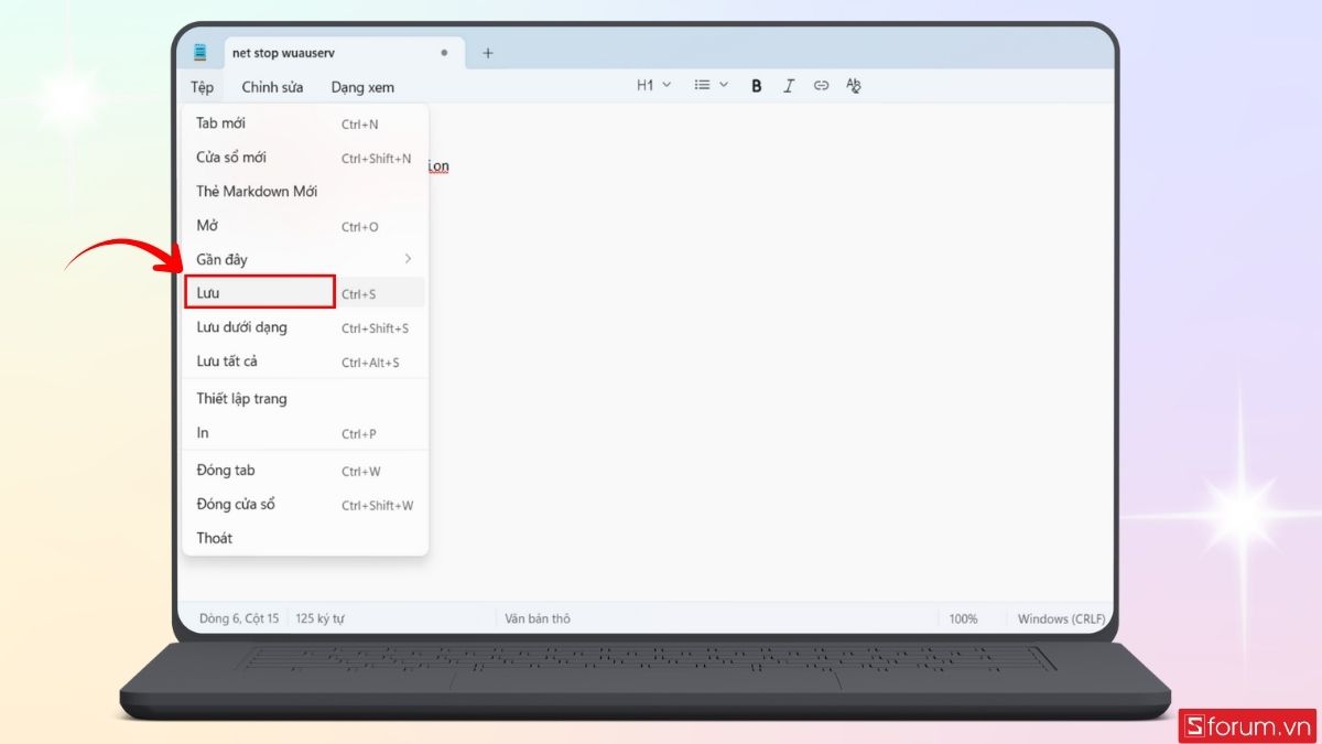 Lưu tệp trên Notepad 